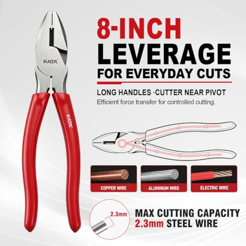KATA 8-Inch Linesman Pliers, Combination Wire Cutter, Gripping & Twisting by KATA - Used condition - Image 4