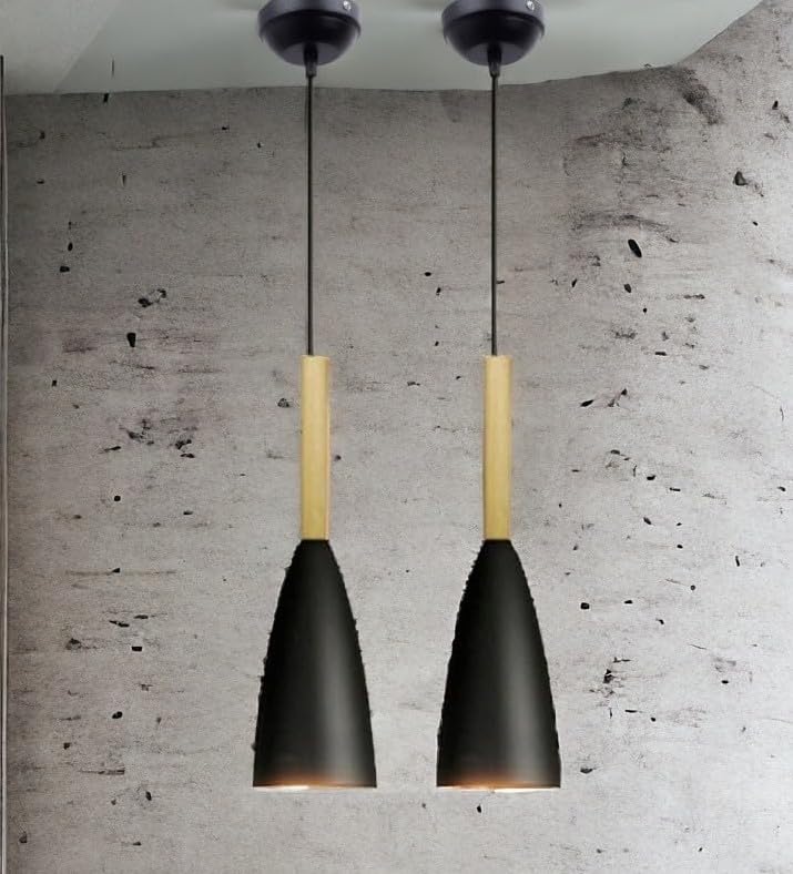 Image of GreyWings Modern Cone Black Aluminium Hanging Pendant Light Cord, Antique Decor,Bulb not Included, Pack of 4