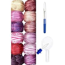 Valdani Embroidery Thread Perle Cotton Size 8 Hand-Double-Dyed River Gallery Hollyhocks Collection PC8-RiverGHolly with Seam Ripper and Needle Threader