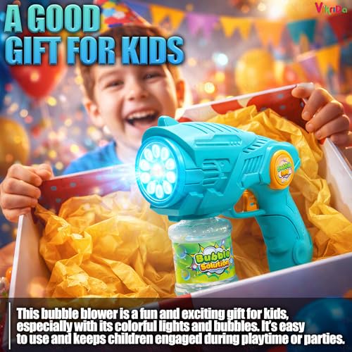 Image of VikriDA Bubble Gun Machine for Kids 4-8 | Automatic Bubble Blasters with Refill Solution Bottles | Outdoor Summer Toy for Parties & Play - Blue