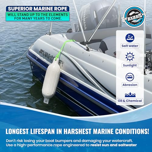Image of WavesRx Premium Fender Line 3 /8'' x 6' (4 Pack) | Double Braided Nylon Boat Dock Lines and Ropes for Docking Buoys & Fenders | Marine Dock Ropes for Boats, Pontoons | Boat Ropes for Docking with Loop