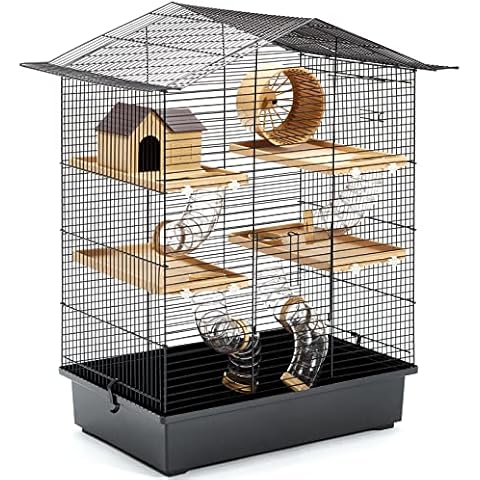 3-Tier Large Hamster Cage With Slide Hamster Tubes, Tunnel, Hamster Wheel - Small Animal, Mouse, Gerbil, Rodents Habitats - Hamster House with Accessories Black Beige Cover