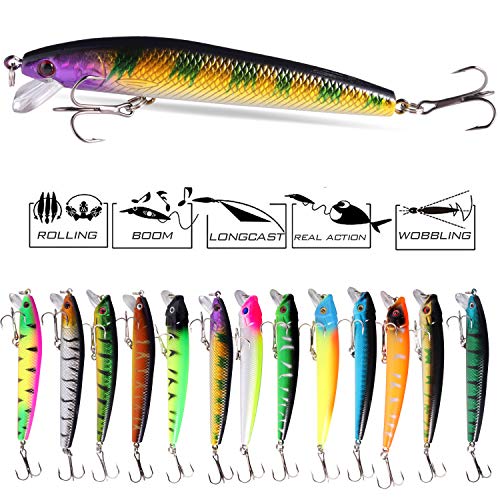 Sougayilang Hard Fishing Lures Set,Lifelike Plastic Hard Baits,Including Minnow Pencil with Hooks
