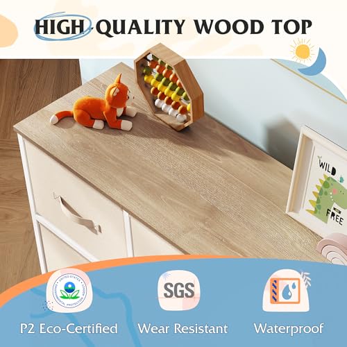 Image of WLIVE Dresser for Bedroom with 8 Drawers, Wide Fabric Dresser for Storage and Organization, Bedroom Dressers, Chest of Drawers for Living Room, Closet, Hallway, Cream White