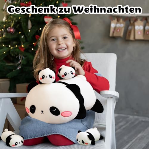 SQEQE Panda Plushies Stuffed Animals with 4 Babies, Cute Panda Plush Pillow Soft Toy Birthday Gifts for Girls Boys
