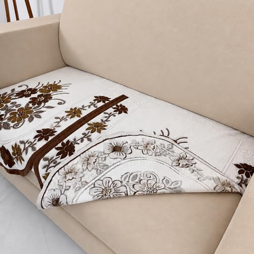 Image of Homerz Premium 'Surya Series' Sofa Cover | Stylish Sofa Protector | Net Fabric | Anti-Stain & Washable Slip Cover Exact Size Antislip (Daisy Brown, 2 Seater, Only Seat Cover)