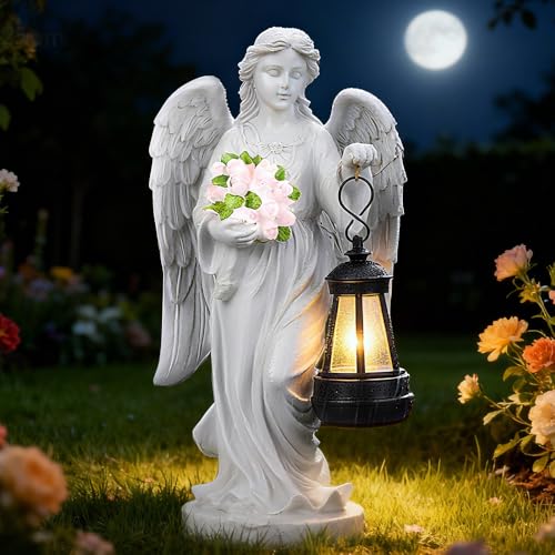 KBIBCK Statues solaires d'ange gardien - Décoration funéraire résistante aux intempéries - Décoration d'extérieur - Ange pour tombe - Décoration funéraire pour cimetière - Sculpture d'ange féérique
