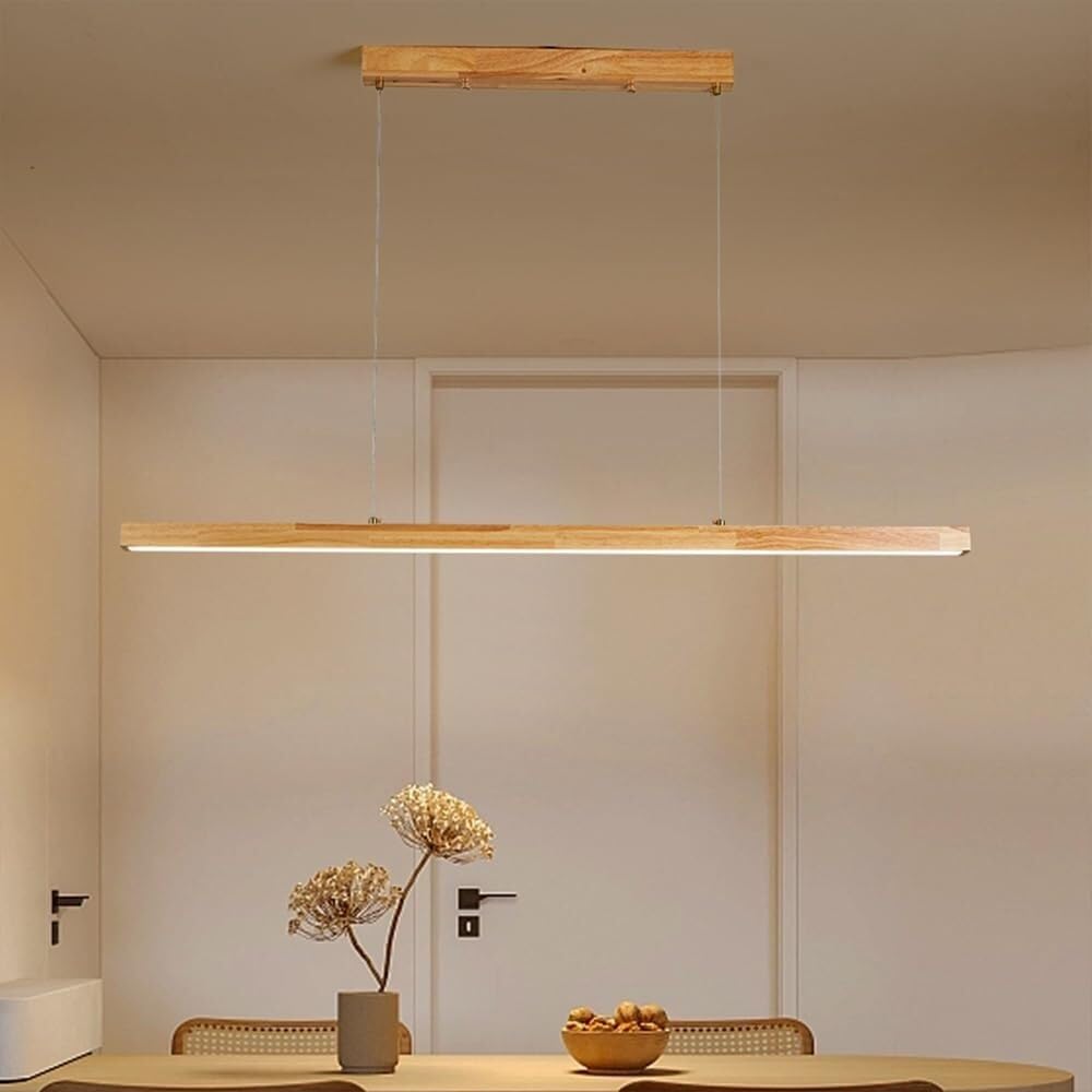 LED Lampada a sospensione in legno Lampadario lineare minimalista Lampada da soffitto Lampada a sospensione a striscia lunga Lampadari moderni per tavolo da pranzo Lampade a sospensione per soggiorno