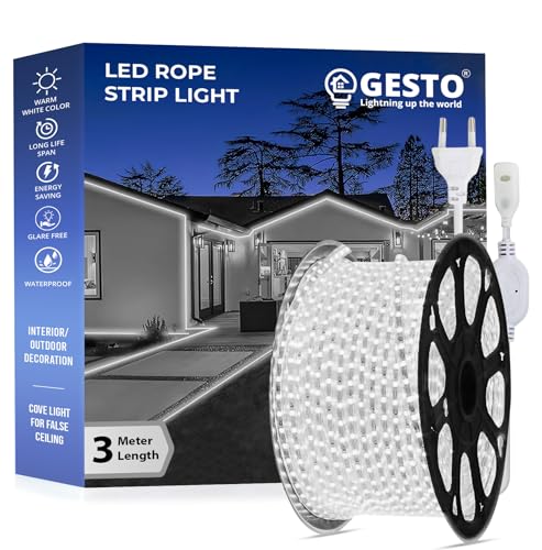 Image of Gesto 3 Meter Rope Led Strip Lights - Outdoor Lights Waterproof for Balcony Decoration,Home Decor & Interior Decoration | Decorative Lights for Diwali Decoration,Cove Light for Ceiling (White)