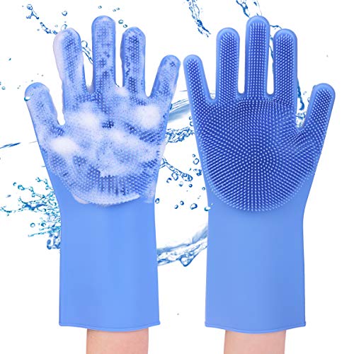 Magic Dishwashing Gloves with scrubber, Silicone Cleaning Reusable Scrub Gloves for Wash Dish,Kitchen
