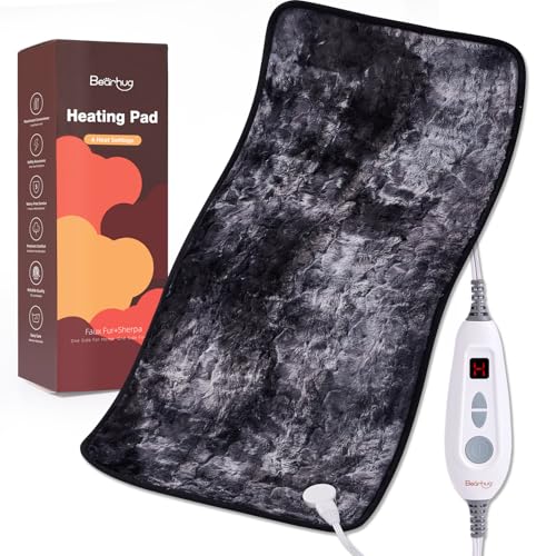 Bearhug XXL Electric Heated Pad 17''x33'' Double-Sided Faux Fur Heating Pad, 6 Heat Levels, 2-Hour Auto-Off, Moist & Dry Heat Therapy for Back Pain Relief, Machine Washable, ETL Certified - Gift Box