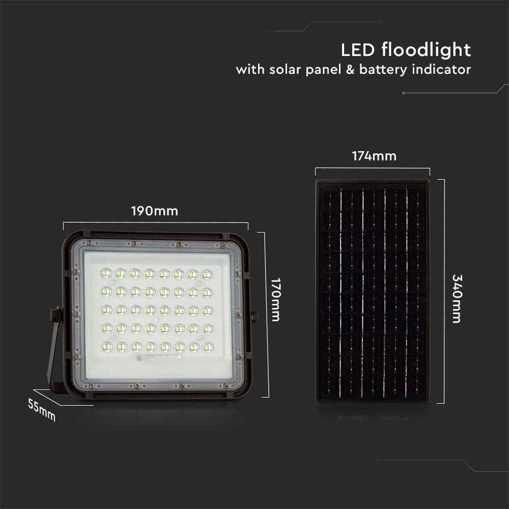 V-TAC Reflektor zewnętrzny LED z panelem słonecznym 10 W, czas pracy 12 godzin, chip Samsung IP65-800 lumenów, projektor LED z pilotem zdalnego sterowania i baterią do domu, ogrodu, garażu - zimne