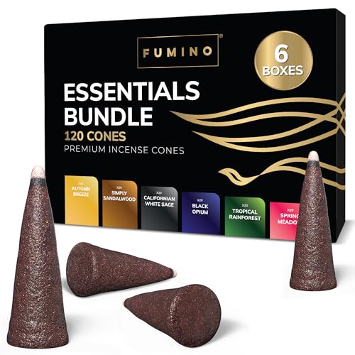 Incense Cones Fumino Fresh Multipack Essentials Bundle 6 Boxes 120 Pieces Masala Agarbatti Joss Fragrance for Relaxation and Meditation, Home and House Decor Scent