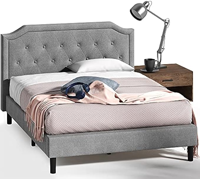 ZINUS Kellen Upholstered Scalloped Platform Bed Frame / Mattress Foundation / Wood Slat Support / No Box Spring Needed / Easy Assembly, Queen