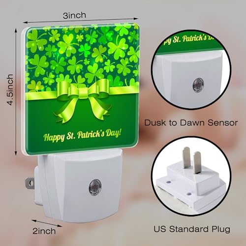 Image of Happy St Patrick's Day Night Light Plug into Wall,Green Saint Patrick's Shamrock Dusk to Dawn Night Light Plug in,0.5w Energy Saving Sleep Friendly NightLight for Kids Boys Girls Home Decor