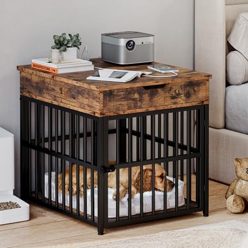 IRONCK Dog Crate Furniture for Small Dogs, Wooden Dog Kennel with Flip Top Drawer, Indoor Pet Crate End Table with Charging Station, Steel-Tube Dog Cage, Rustic Brown - Image 5