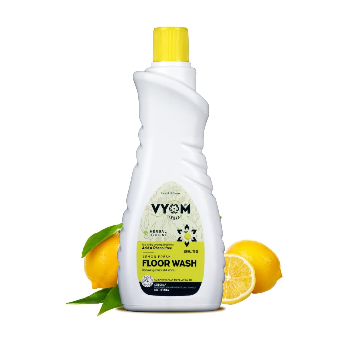 Vyom India Floor Cleaning Liquid - 500ml | Safe for Infants, Kid & Pet | Plant-Based, Eco-Friendly Natural Disinfectant - Lemongrass & Cedarwood, Phenyl & Acid Free | Ideal For Floor, Tile, Marbles
