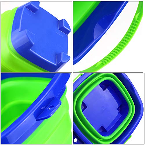 butterfunny 2 Pack 2L Square Foldable Buckets, Foldable Silicone Pail Buckets Sand Buckets, Silicone Collapsible Bucket for Kids Beach Play, Water and Food Jug, Dog Bowls(Yellow and Greeen)