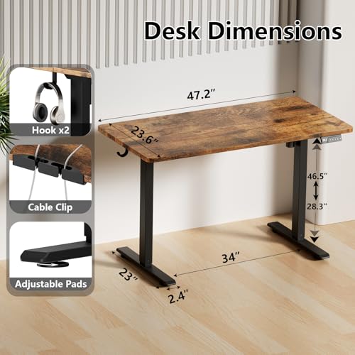 Image of 47.2 inch Electric Standing Desk, Adjustable Desk with 3 Memory Height