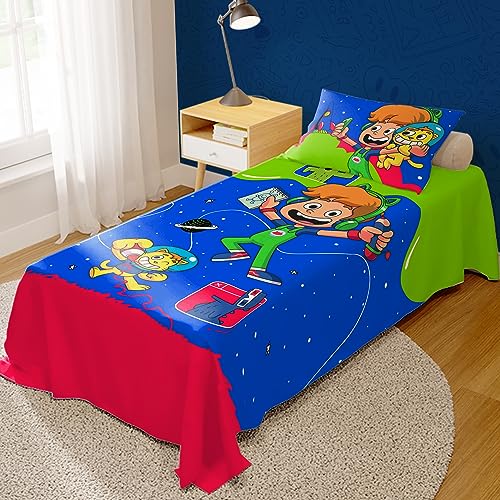 Jogo De Lençol Cobre Leito + Fronha Quarto Tema Gato Galáctico (Green)
