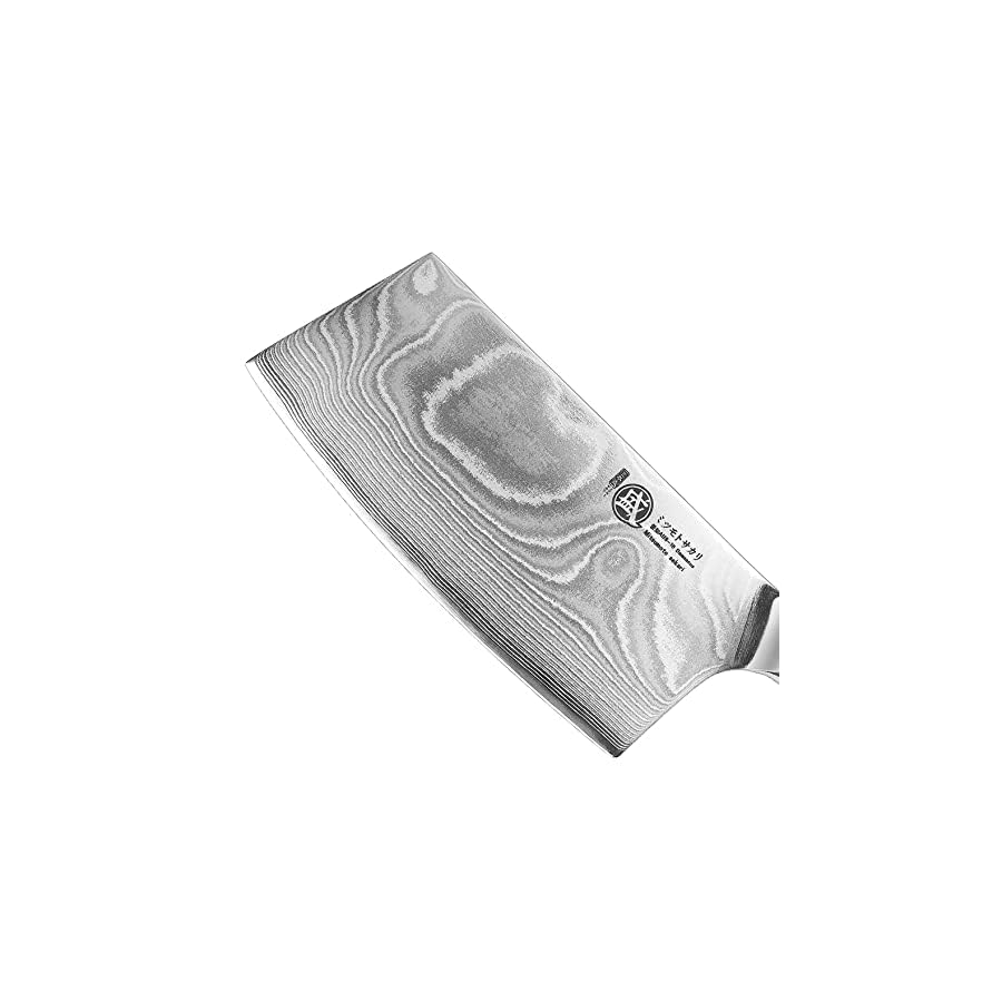 MITSUMOTO SAKARI 7 inch Japanese Cleaver Knife, AUS-10 Damascus Steel Meat Cleaver, Traditional Hand-Forged Chef Knife, Kitchen Knife for Cutting or Slicing (PakkaWood Handle & Sandalwood Box)