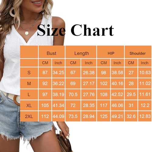 Womens Tank Tops Summer Tank Tops for Women 2024, V Neck Sleeve Embroidery Tops, Casual Loose Trendy Tops2