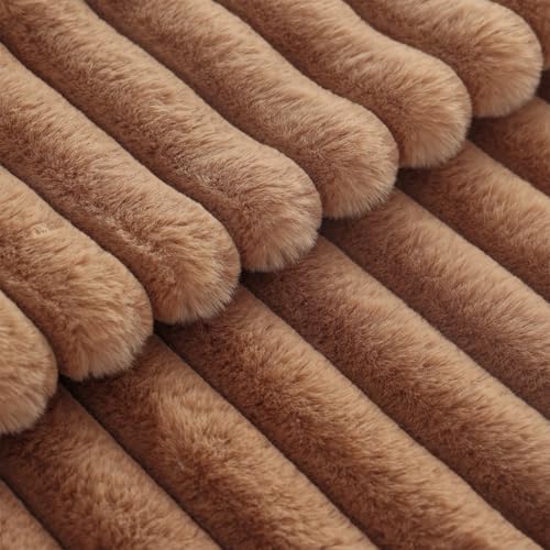 Image of decorUhome Fall Cozy Faux Fur Throw Pillow Covers 20x20 Set of 2 Decorative Soft Plush Striped Modern Farmhouse Boho Couch Pillow Cases with Velvet Back for Sofa Bed Living Room, Brown