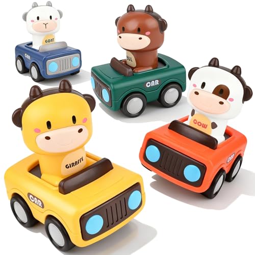 ZWOOS Coche de Juguete Adecuado para Niños Mayores de 1 año, 4 Piezas Juguetes de Coche Baby Press and Go, Resistentes, Regalo Ideal para Navidad, Cumpleaños y Otras Ocasiones