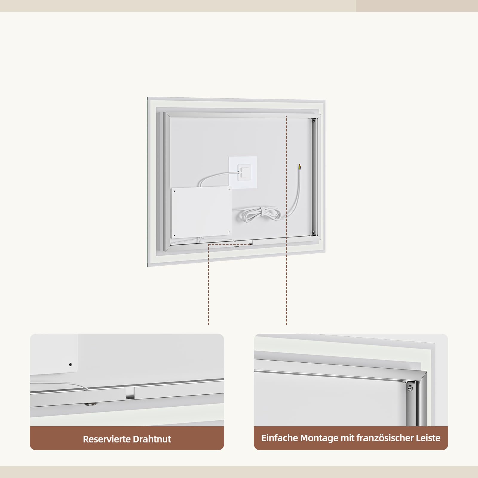 Dripex Espejo de Baño con Luz LED 100 x 80 cm, Interruptor Antivaho Independiente, 3 Temperaturas y Brillo Ajustable, Memoria, con Botón Impermeable Físico - Horizontal/Vertical
