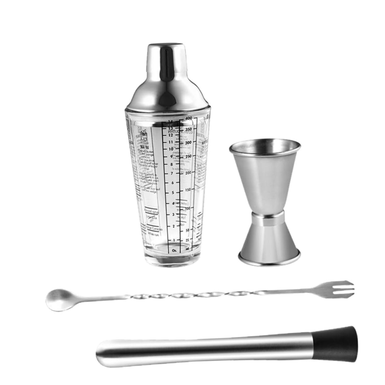 UKCOCO Set 4 Pezzi Shaker per Cocktail in Acciaio Inossidabile Kit Attrezzatura Barman Bilanciato e Lucidato Regalo per Amanti di Cocktail e Aperitivi Colore Casuale