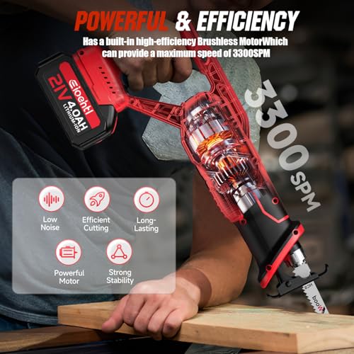 Brushless Cordless Reciprocating Saw – 3300 SPM, Dual 21V 4.0Ah Batteries & Fast Charger, 8-Piece Bi-Metal/Wood Blade Kit, Low-Noise Lightweight for Wood, Metal, PVC & Pruning (Carry Case Set) - image 2