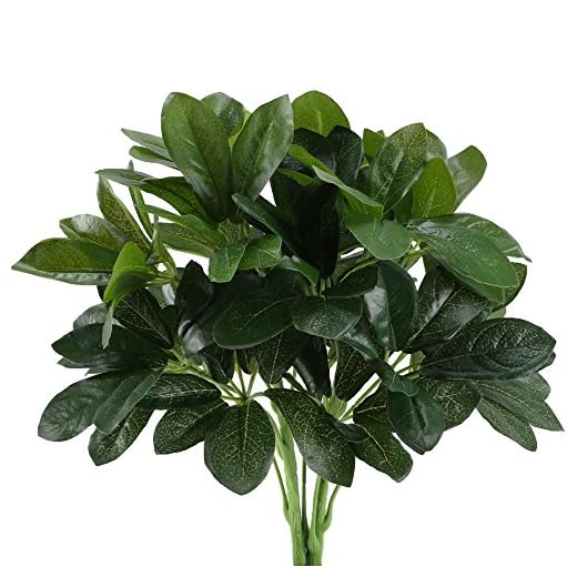 GTIDEA Artificial Shrubs Plants Fake Silk Schefflera Bushes Real Touch Faux Greenery Leaf Arrangements Indoor Outdoor Garden Office Home Table Centerpieces Wall Hanging Décor 2pcs
