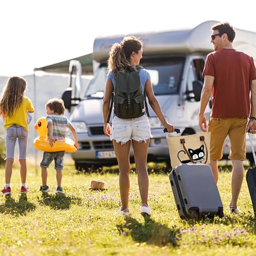 MINGZE Frauen Schulter Beutel, Segeltuch Tasche Maedchen Niedliche Katze fressen Fische Einkaufstaschen Handtaschen Strand Taschen Handtaschen (Schwarz grau)