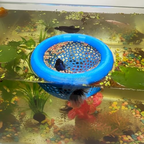 Image of Aquarium Floating Betta Fish Skins, Betta or Shrimp Feeder, Cave and Hammock, Small Fish Feeding Rings, Aquarium Hiding Feeding Decorative Accessories (Blue)
