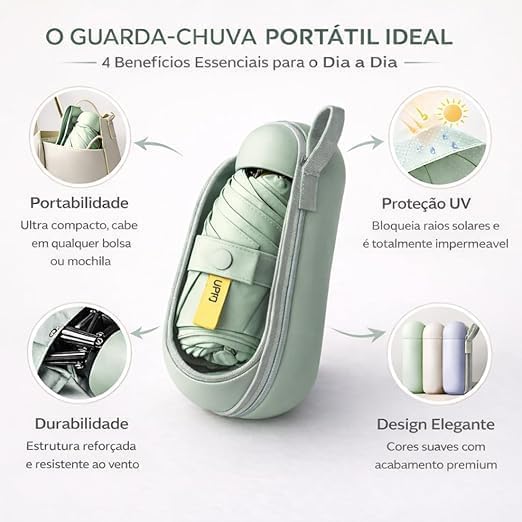 Mini Guarda-Chuva Portátil de Bolso com Estojo | Compacto, Proteção UV, Leve e Resistente à Água, Cores Variadas Mini Guarda-Chuva Portátil de Bolso com Estojo | Compacto, Proteção UV, Leve e Resistente à Água, Cores Variadas