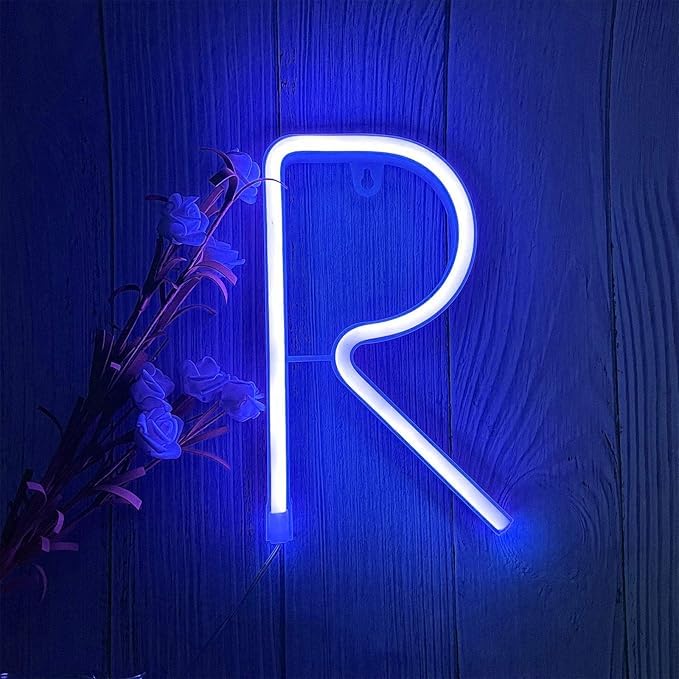 Neon Letter Lights LED Blue Neon Signs 26 Alphabet Sign USB/Battery Powered Creative Night Lamp Decor for Home Party Christmas Wedding Festival Light for Graduation (Letters R) — image 1