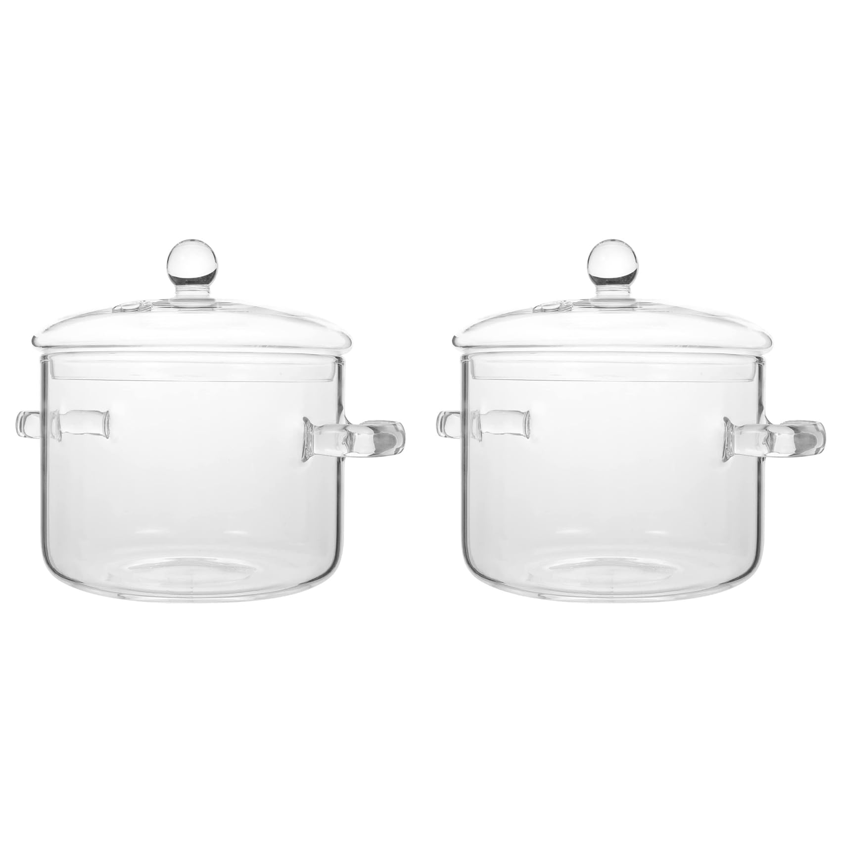 Hndhbfgrt 2X Glass Saucepan with Cover,Stovetop Cooking Pot with Lid and Handle Simmer Pot Clear Soup Pot,1900ML