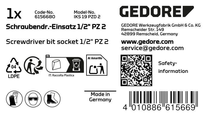 GEDORE Screwdriver Bit 1/2 Inch Phillips PZ 2, 1 Piece, IKS 19 PZD 2 - Image 2