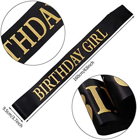 Birthday Headpiece Girl Tiara Headband Birthday Girl Glitter Crown Rhinestone Crystal Birthday Tiara Crown Satin Sash for Party Decorations Supplies