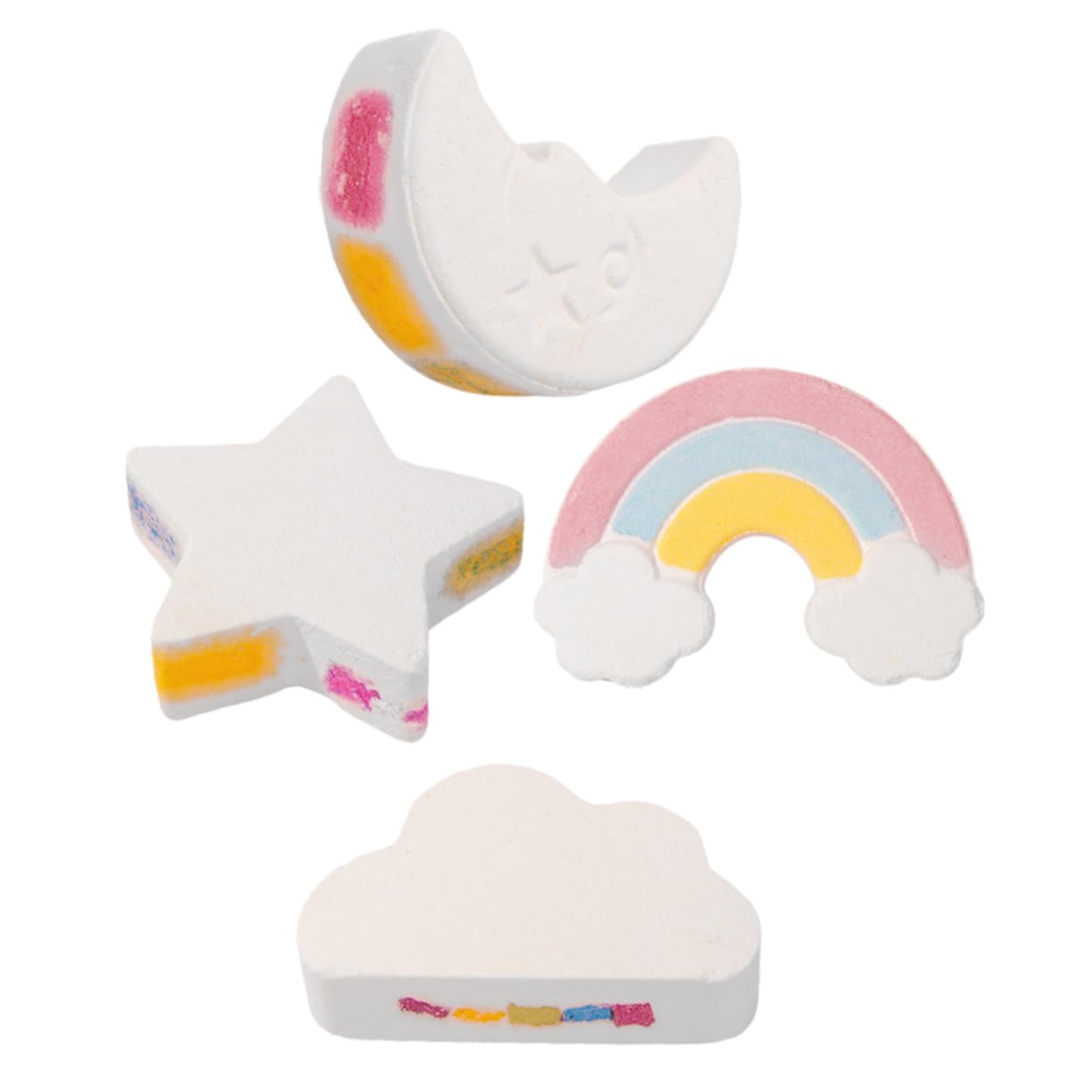 4 Stück Badesalzbomben aus Meersalz mit Mond, Stern, Regenbogen, Wolke