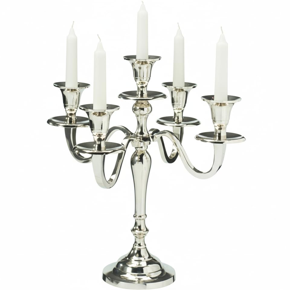 URBNLIVING 5-Arm Metal Candelabra – Vintage Candle Holder Centrepiece for Home Décor, Weddings & Events – 30cm - Silver