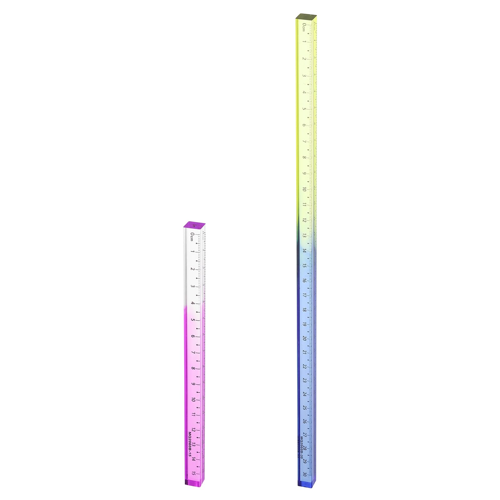 sourcing map 2pcs Acrylic Clear Straight Rulers 15/30cm Metric Transparent Gradient Three-Dimensional Plastic Ruler Square Cube Measuring Tool for Office, Purple/Blue Yellow