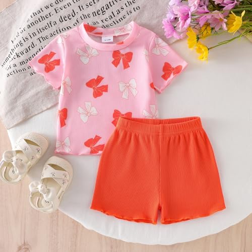Baby Girl Clothes Toddler Summer Outfits Cute Bow Print T-Shirt + Shorts 2pcs Set 6 Months-5 Years Old2