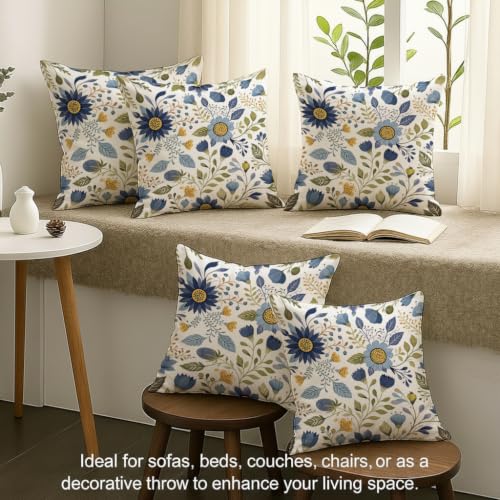 Image of STITCHNEST 'Little Meadow Series' Cushion Cover | Set of 5 | Floral Cushion Cover 16 inch x 16 inch