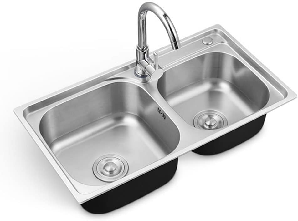 Évier en acier inoxydable 2 bassins pour cuisine familiale 81cm