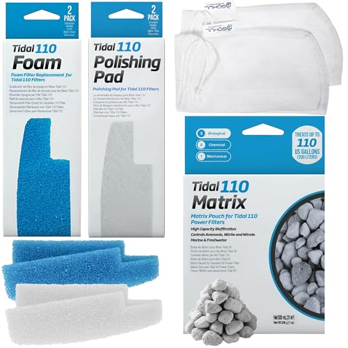 Image of Tidal 110 Filter Maintenance and Replacement Filter Media Kit, Including Gokul Brands Aquarium Filter Media Bags (Tidal 110 Polishing Pads, Foam Filter Sponge, Matrix bio Media)