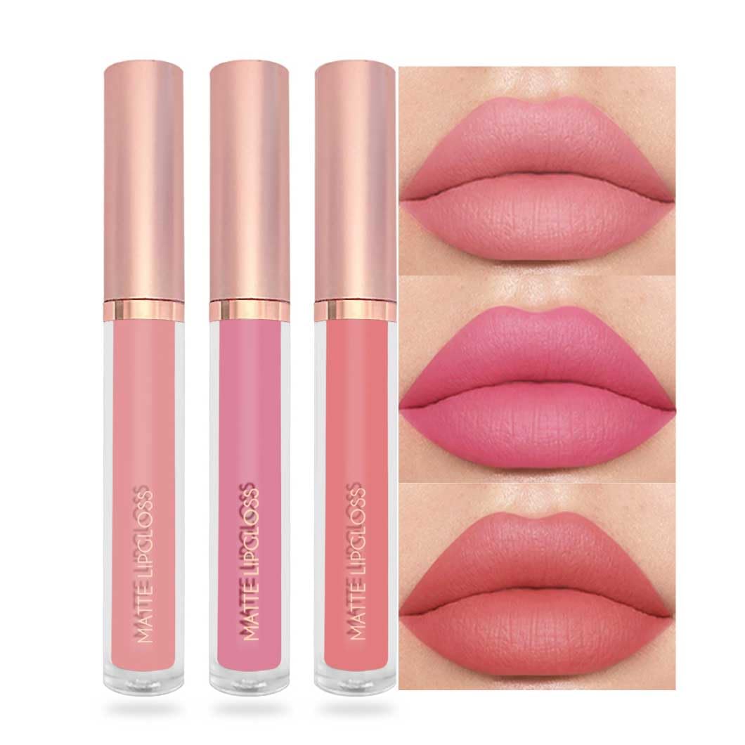 Photo 1 of 3PCS Soft Romantic Nude Liquid Lipstick Set, Matte Lip Gloss Long Lasting Waterproof, Lightweight Velvet Finish Lip Color for Daily Wear, Transfer-Resistant Moisturizing Nude Rose Creamy Shades