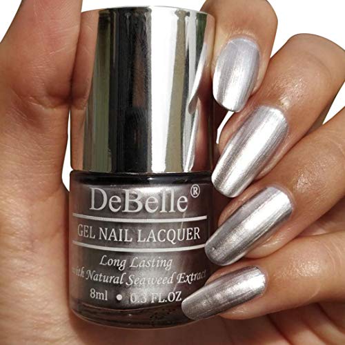 Image of DeBelle Gel Nail Polish Chrome Silver (Metallic Silver Nail Paint)|Non UV - Gel Finish |Chip Resistant | Seaweed Enriched Formula| Long Lasting|Cruelty and Toxic Free| 8ml