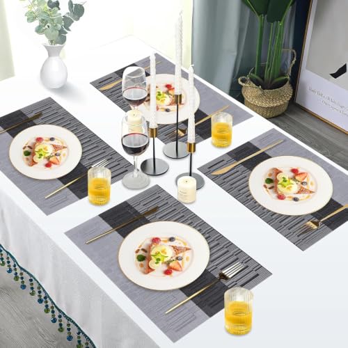 Image of GDNK Washable PVC Heat Resistant Colorful Place Mats for Kitchen Dining Table Mates Washable Heat-Resistant for Dining Table (4 Pack) (Gray)