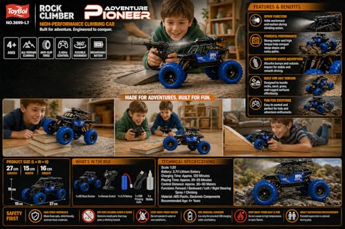 Image of Negi Rock Climber RC Car 1:20 Scale Off-Road Stunt Vehicle with Spray Function, LED Lights, 2x2 Drive, Rechargeable Battery for Kids